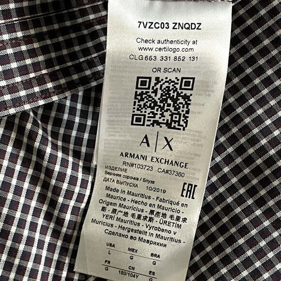 NWOT! Armani Exchange Maroon, Slim Fit Men’s Button Down Dress Shirt. Size L. - Picture 6 of 6